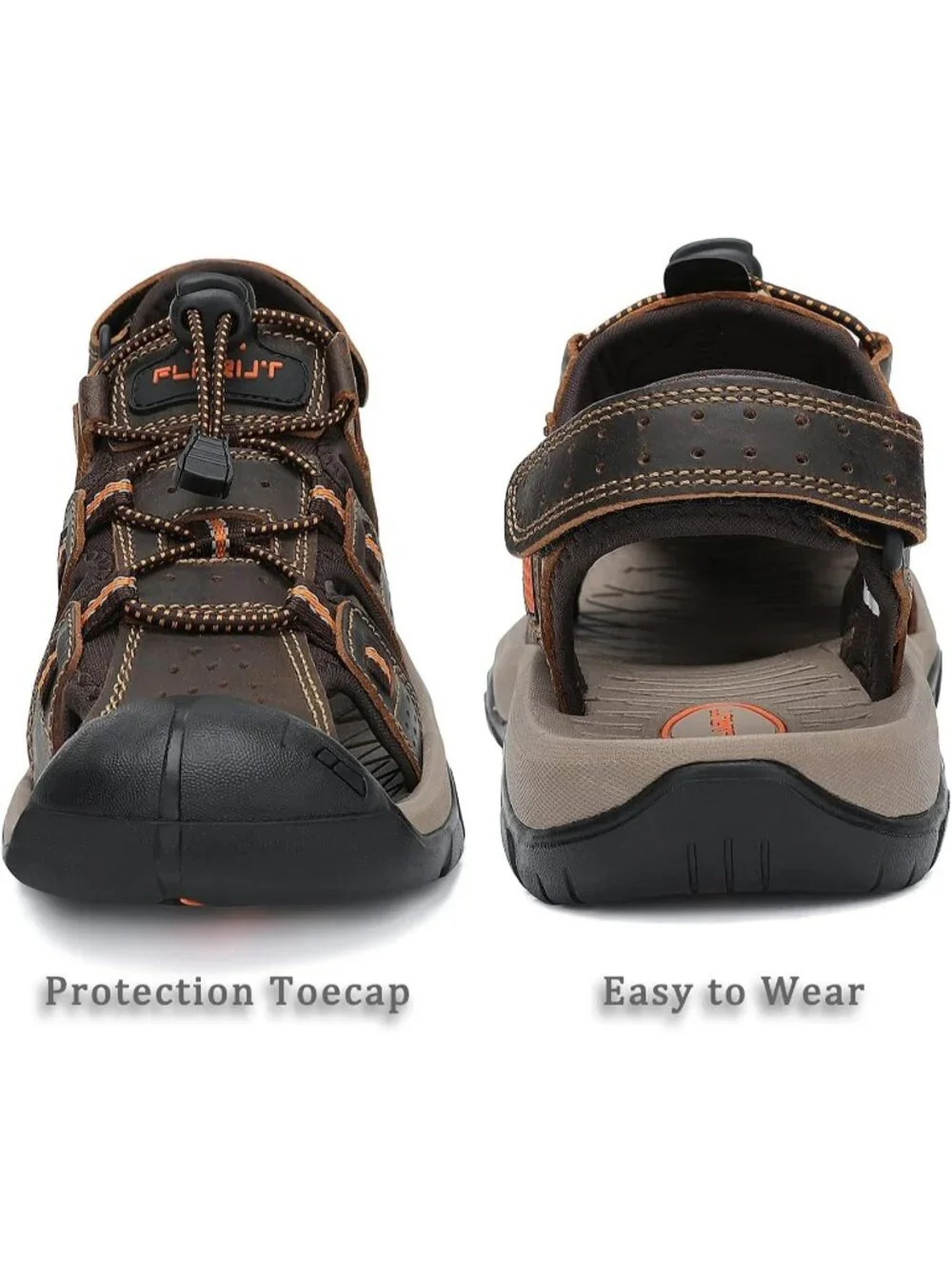 Men's Dark Brown Closed Toe Leather Athletic Outdoor Hiking Sport Sandal Shoes